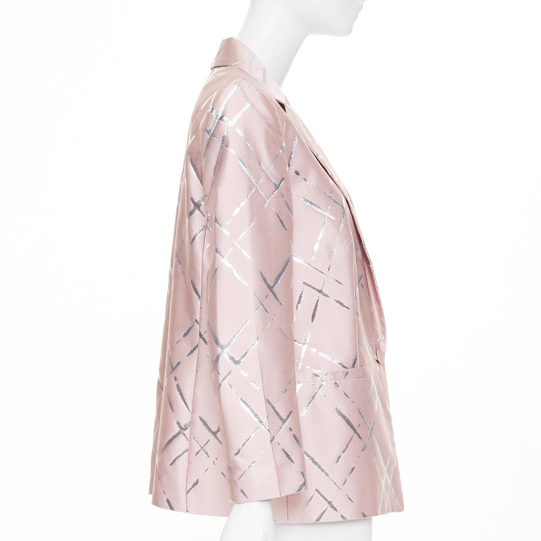 ESCADA pink silver lurex abstract cross hatch single button blazer IT44 L