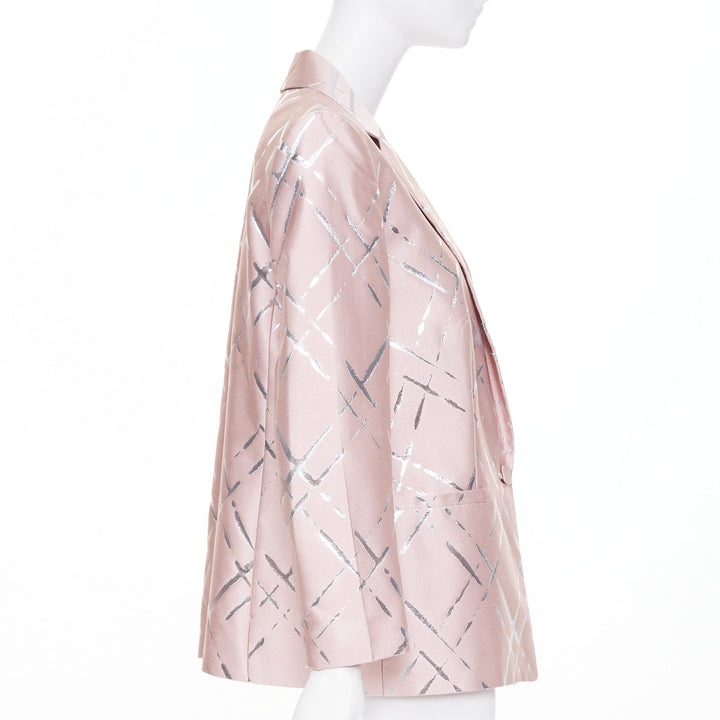 ESCADA pink silver lurex abstract cross hatch single button blazer IT44 L