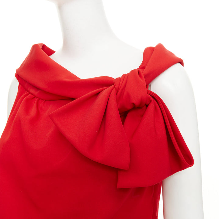 VALENTINO red virgin wool silk asymmetric bow collar shift mini dress US6 S