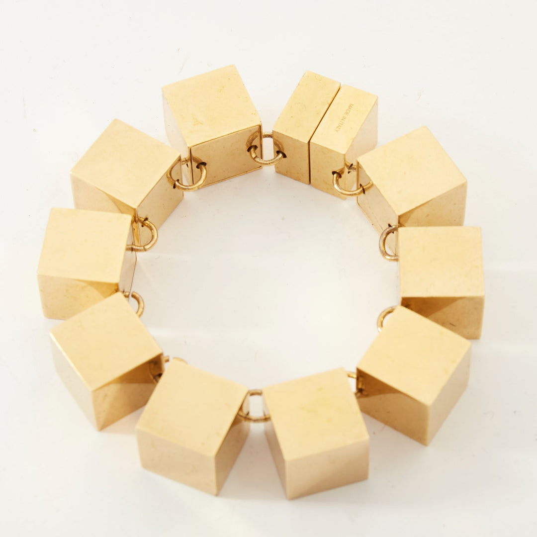 CELINE Phoebe Philo antique gold 3D cube geometric link chain bracelet