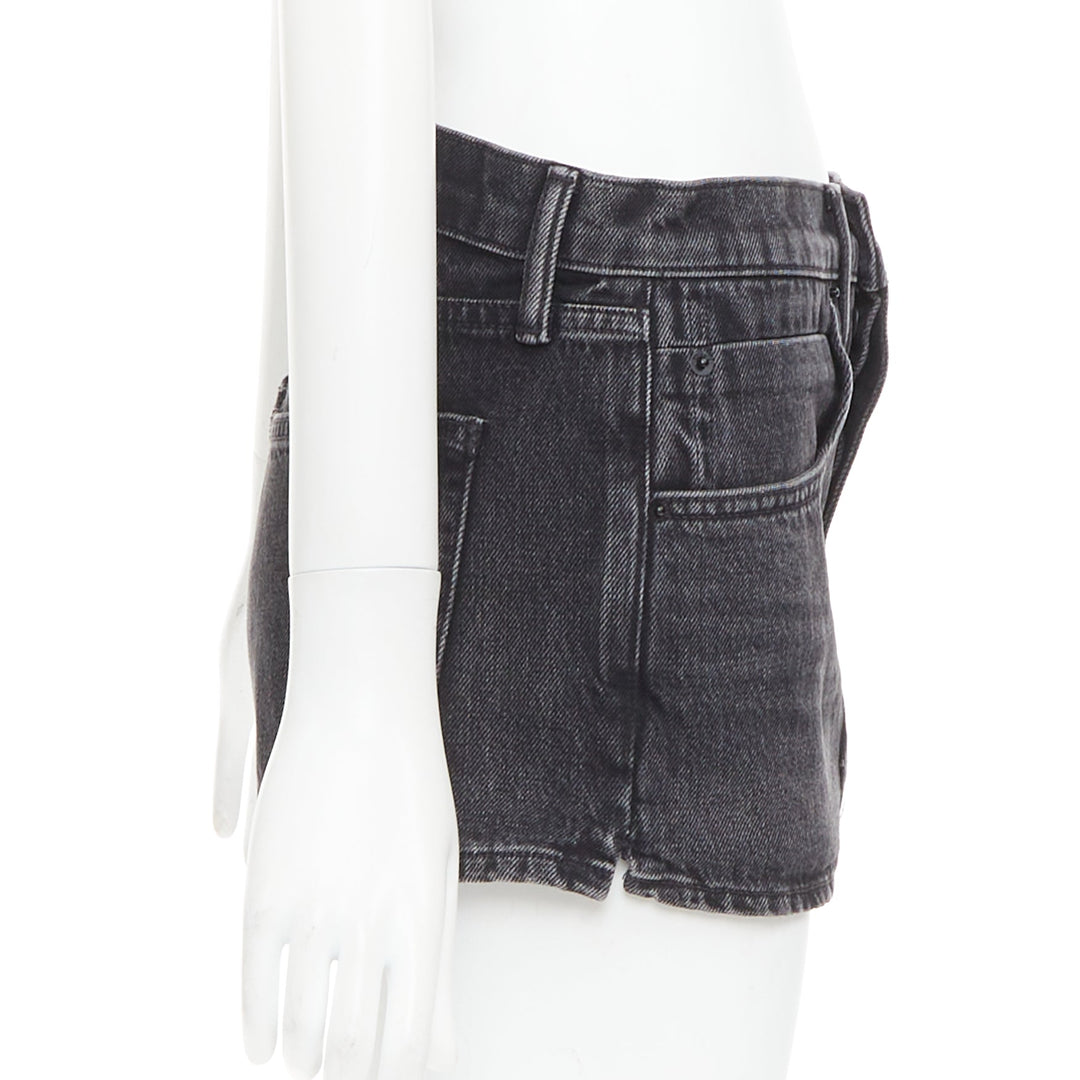 ALEXANDER WANG grey washed denim mid waist mini skort 25"