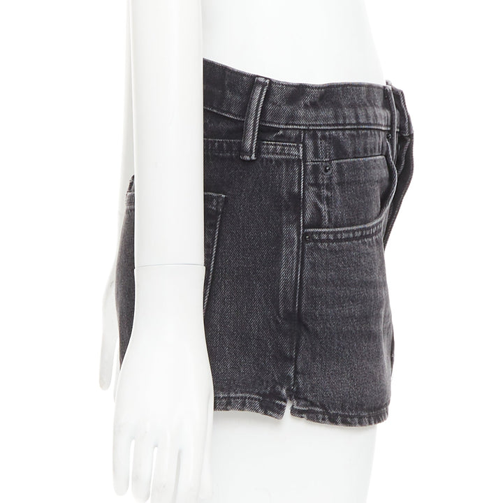 ALEXANDER WANG grey washed denim mid waist mini skort 25"
