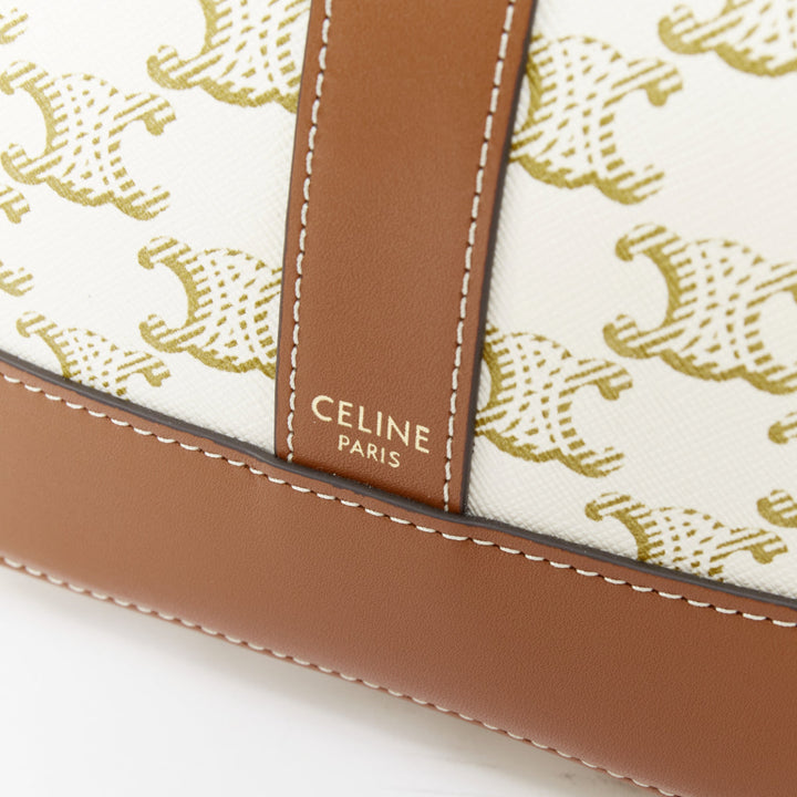 CELINE 2021 Small Bucket Bag Triomphe Canvas white calfskin leather bag