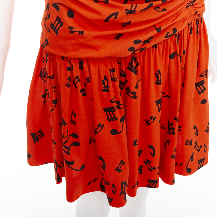 MIU MIU 2014 orange black viscose musical notes melody gathered skirt IT40 M