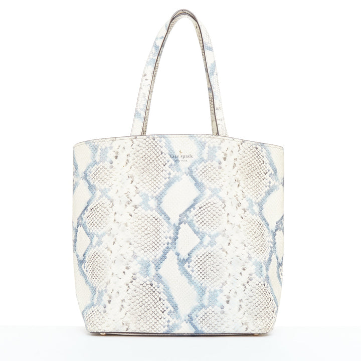 KATE SPADE blue cream scaled print goat skin gold logo drawstring tote bag