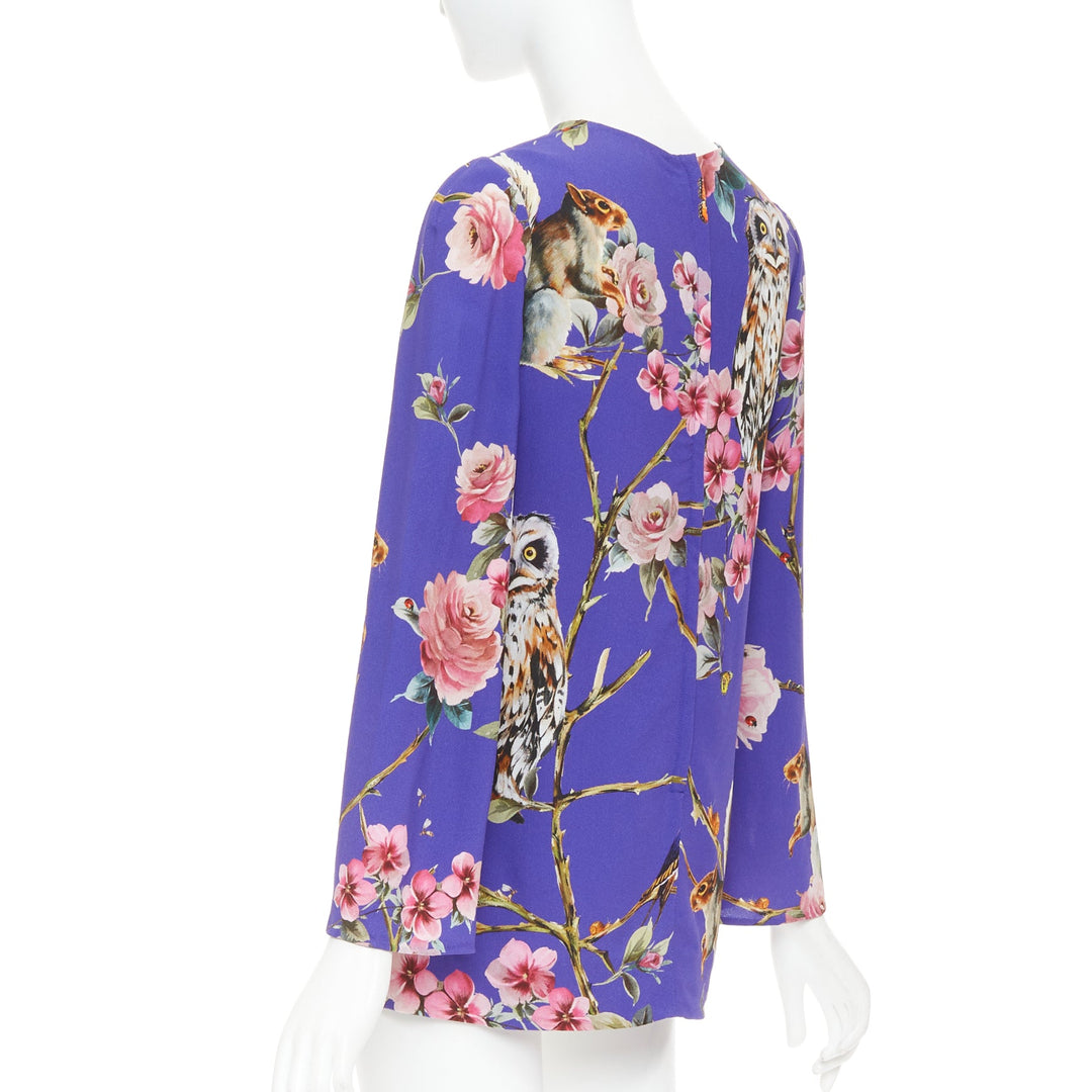 DOLCE GABBANA purple pink squirrel floral print cropped sleeve tunic top IT38 XS