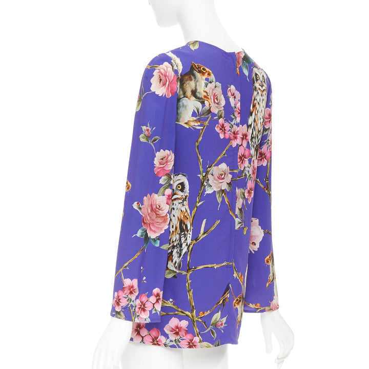DOLCE GABBANA purple pink squirrel floral print cropped sleeve tunic top IT38 XS