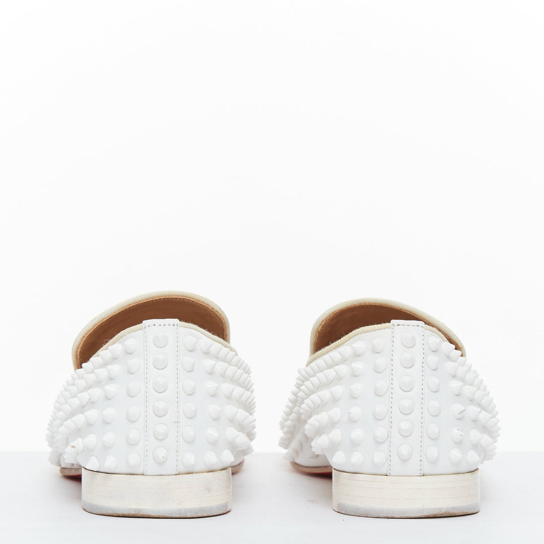 CHRISTIAN LOUBOUTIN Dandelion white leather spike stud loafer shoes EU40.5