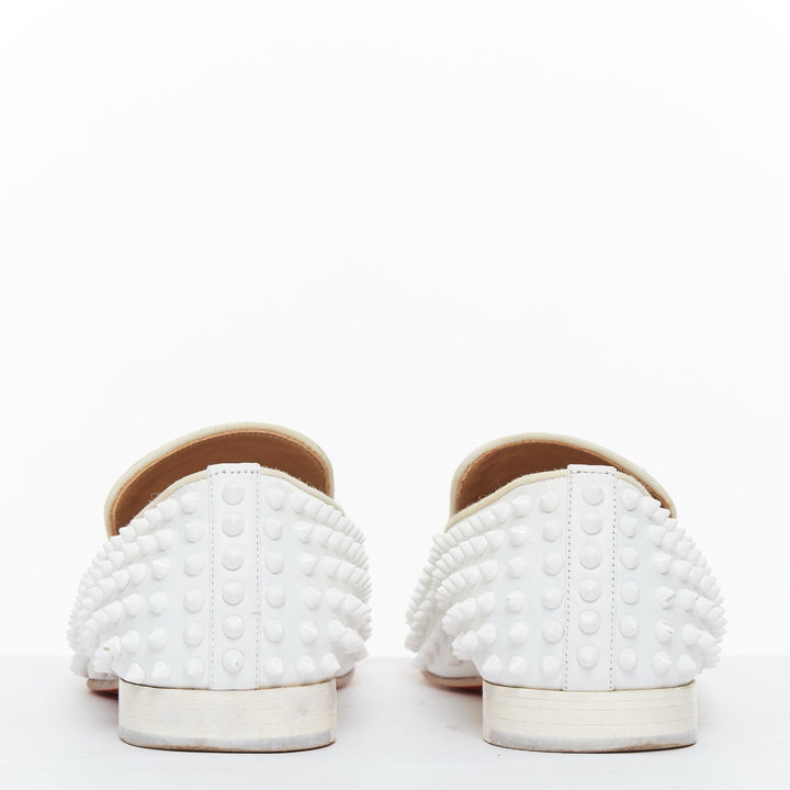 CHRISTIAN LOUBOUTIN Dandelion white leather spike stud loafer shoes EU40.5