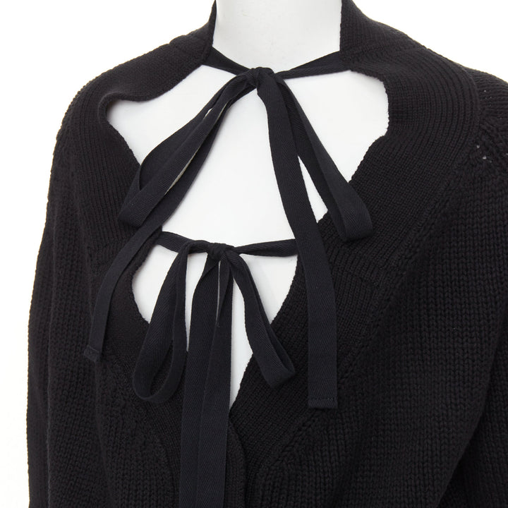 ADEAM off shoulder multi ribbon tie cotton cashmere black wrap sweater top M
