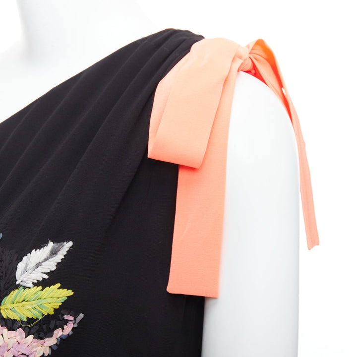 FENDI Vintage black coral floral embellished one shoulder dress IT42 M