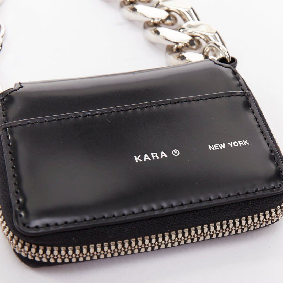 KARA Bike Chain Wallet black leather silver chunky chain micro crossbody bag