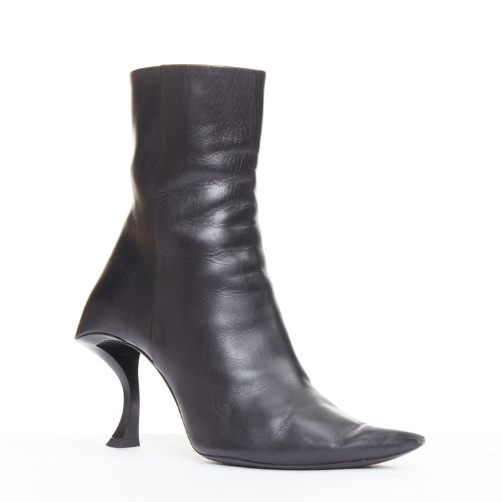 BALENCIAGA Hourglass black leather sculptural curved heel point ankle boots EU37