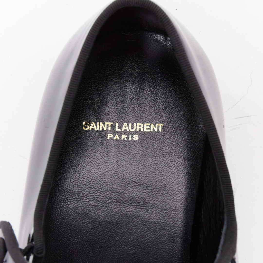 SAINT LAURENT Babies black patent grosgrain trim maryjane flats EU37.5