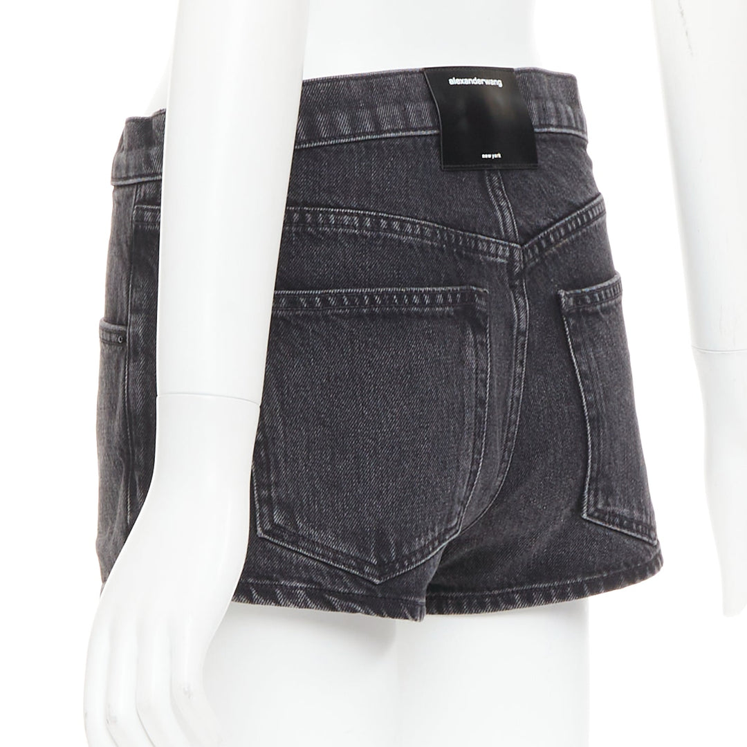 ALEXANDER WANG grey washed denim mid waist mini skort 25"