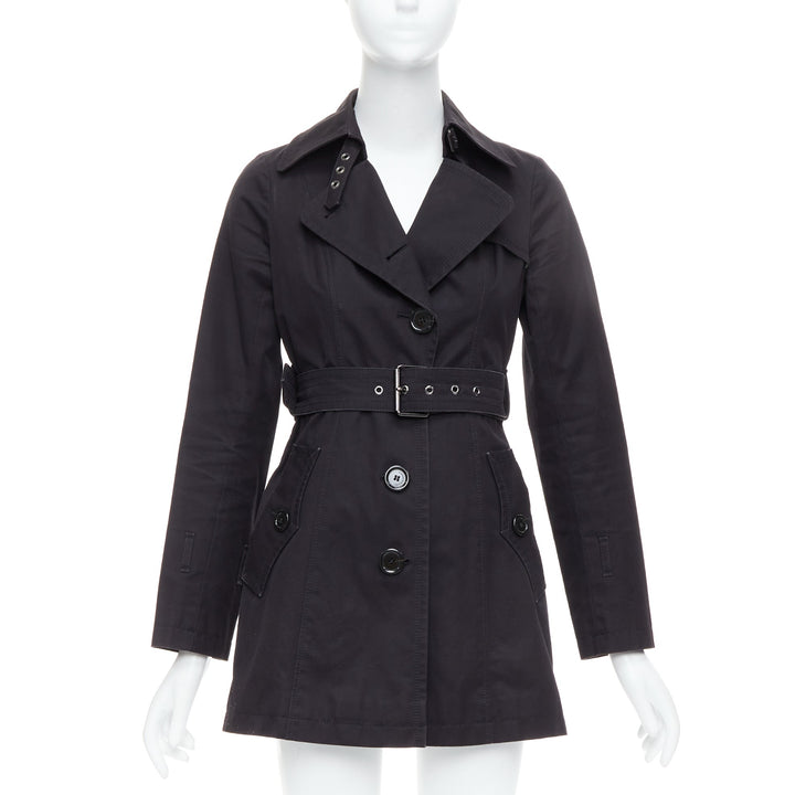 BURBERRY Blue Label black wool silver grommet belted short trench coat IT38 XS