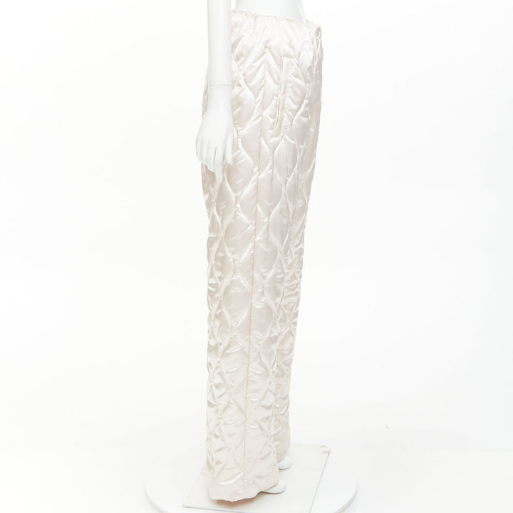 MIU MIU 2021 Runway Winter Pants off white quilted nylon wide pants IT38 XS