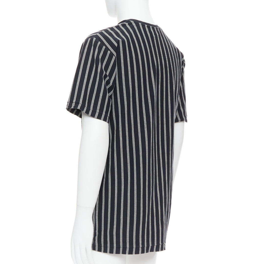 YOHJI YAMAMOTO black white vertical stripe asymmetric print tshirt M