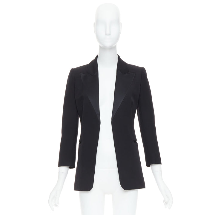 LANVIN Alber Elbaz black wool silk Trompe Loeil pressed peak lapel blazer FR36 S