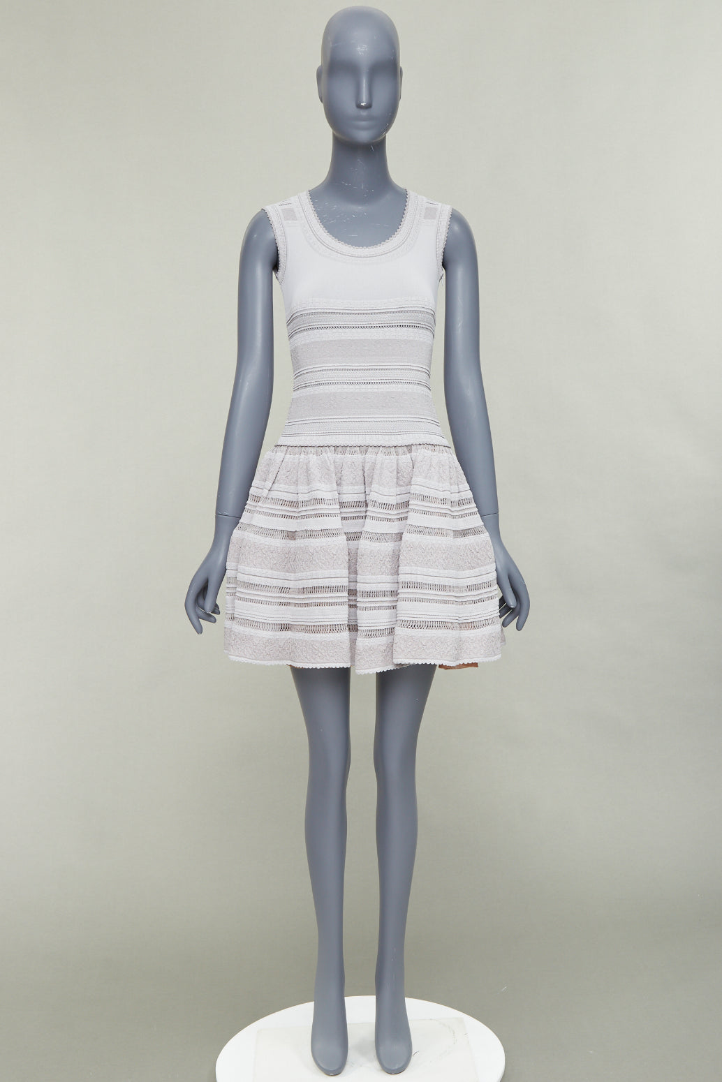 ALAIA powder grey viscose tiered stretch knit sleeveless fit flare dress FR36 S