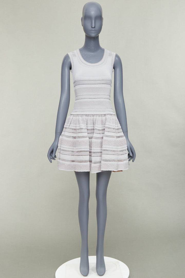 ALAIA powder grey viscose tiered stretch knit sleeveless fit flare dress FR36 S