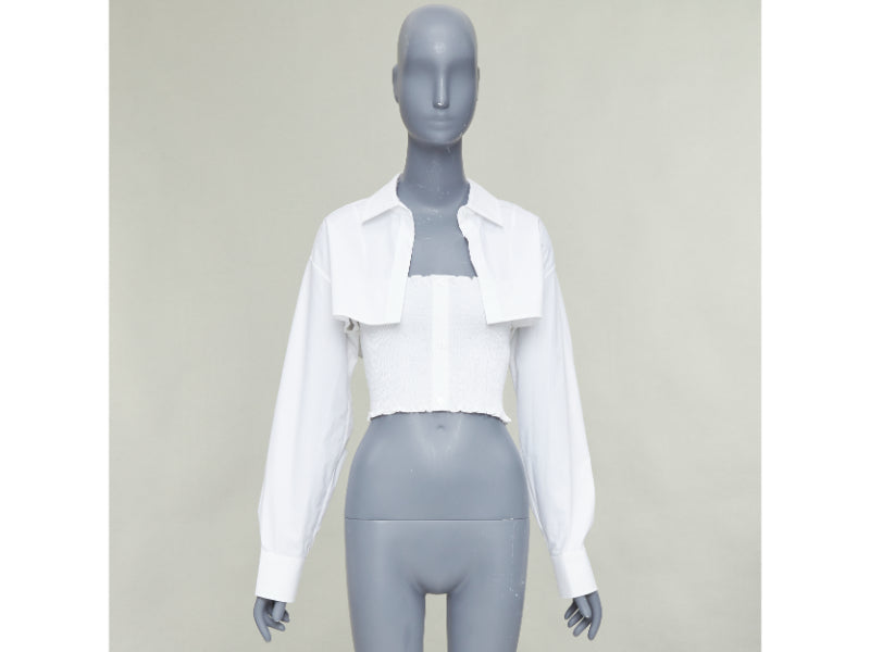 T ALEXANDER WANG white cotton smocked tube oversized crop shirt set S