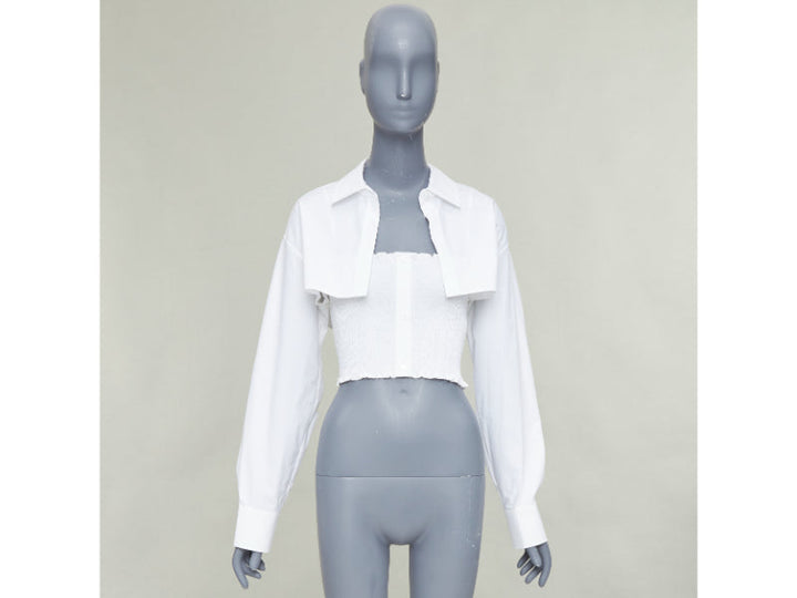 T ALEXANDER WANG white cotton smocked tube oversized crop shirt set S
