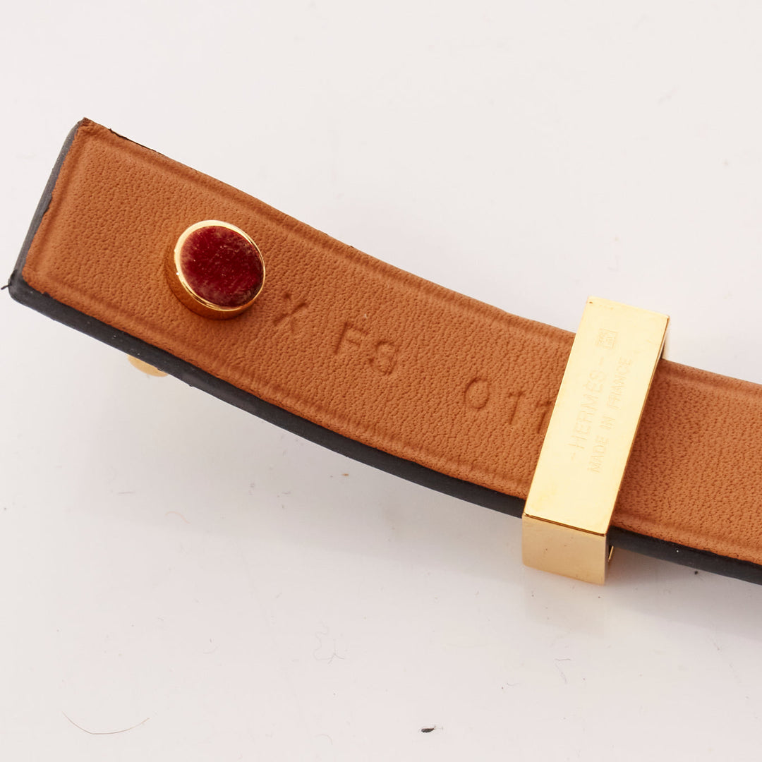 HERMES Mini Dog Anneaux gold ring black smooth leather lockette bracelet