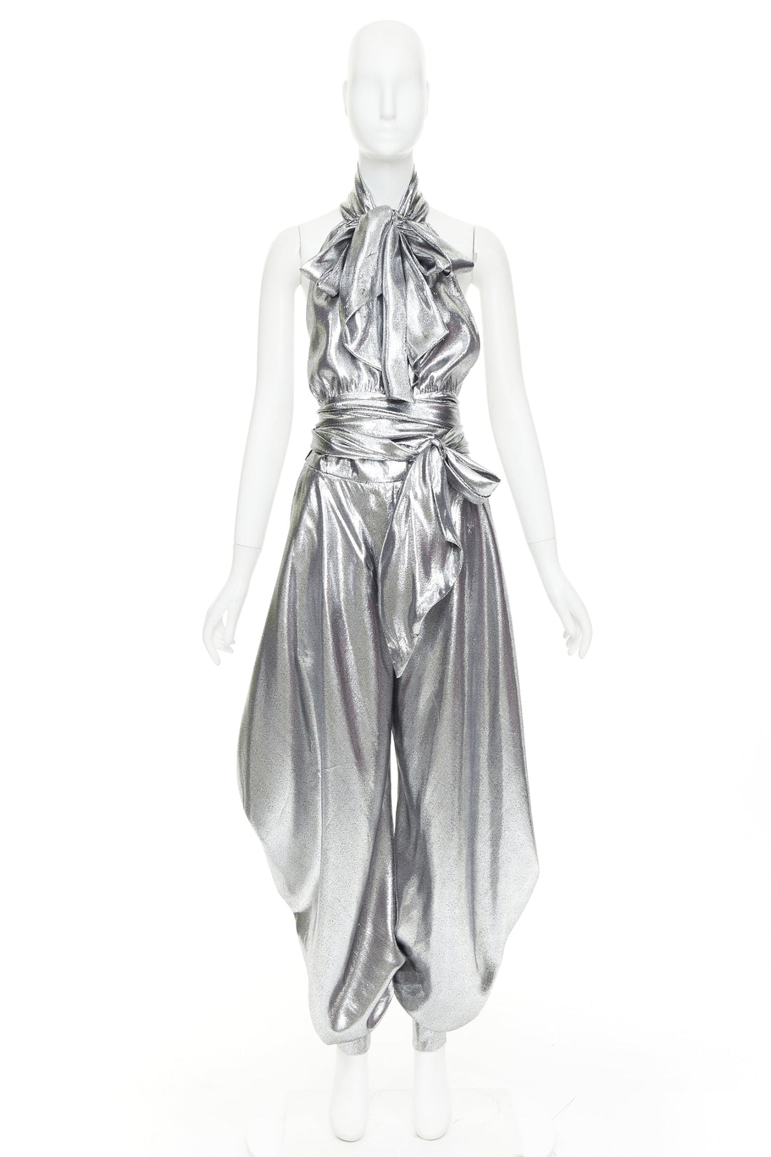 ALEXANDRE VAUTHIER COUTURE SS2021 Runway silver lame halter bloomer pants set