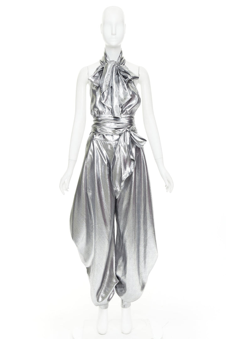 ALEXANDRE VAUTHIER COUTURE SS2021 Runway silver lame halter bloomer pants set