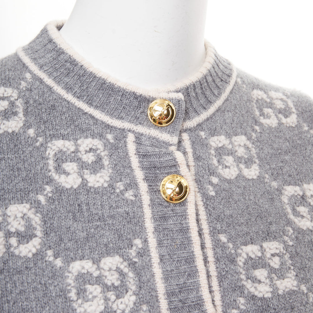 GUCCI 2021 grey cream GG Supreme jacquard boucle wool cardigan jacket IT40 S