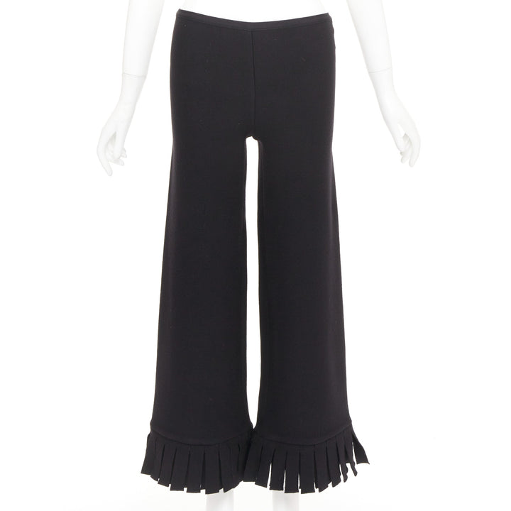 ALAIA black wool blend fringed hem low waist flare leg knitted pants FR36 S