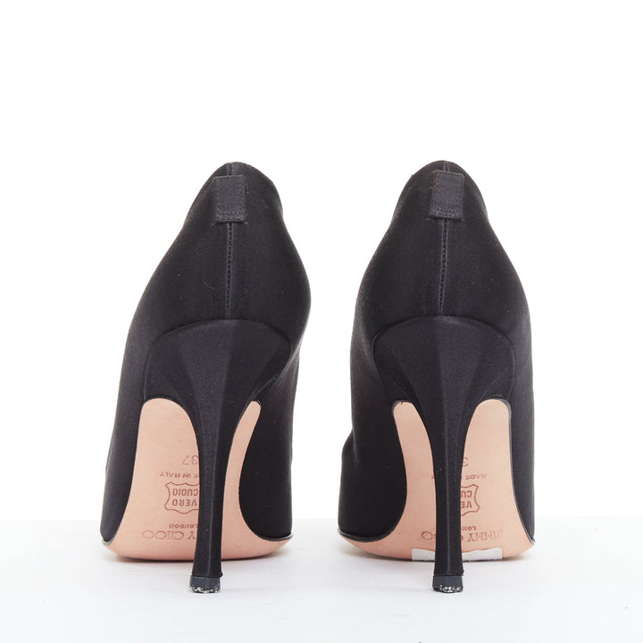 JIMMY CHOO Entice black satin grosgrain red acyrlic flower brooch pumps EU37