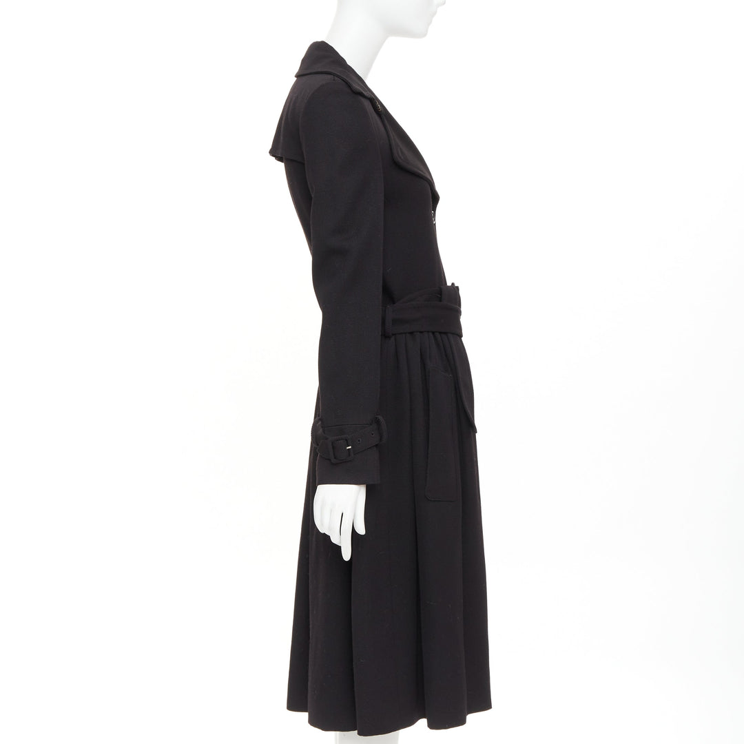 VIKTOR & ROLF black wool twill ruched waist gun flap long trench coat IT38 XS