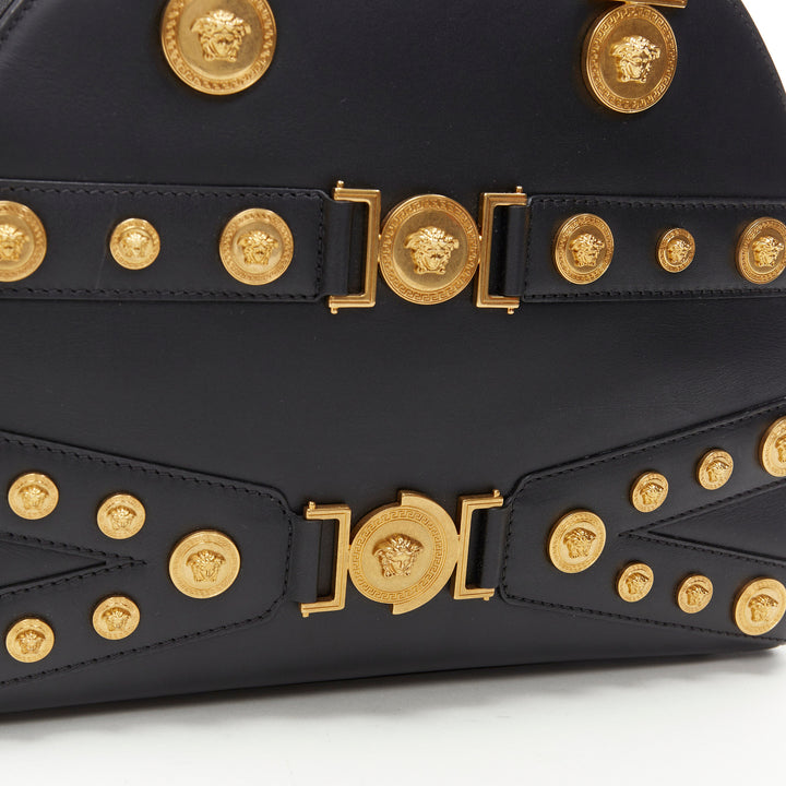 VERSACE 2018 Tribute 1992 gold Medusa stud bondage bowling shoulder bag