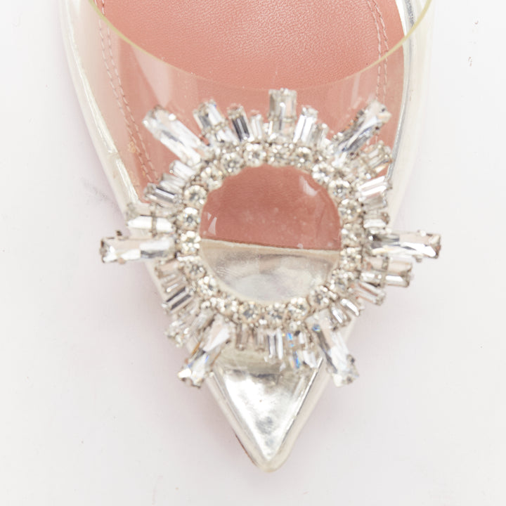 AMINA MUADDI BEgum 95mm Glass PVC crystal buckle sling transparent pump EU36