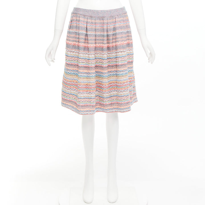 CHANEL 18P rainbow silk cotton cashmere ribbon tweed knee length skirt FR40 L