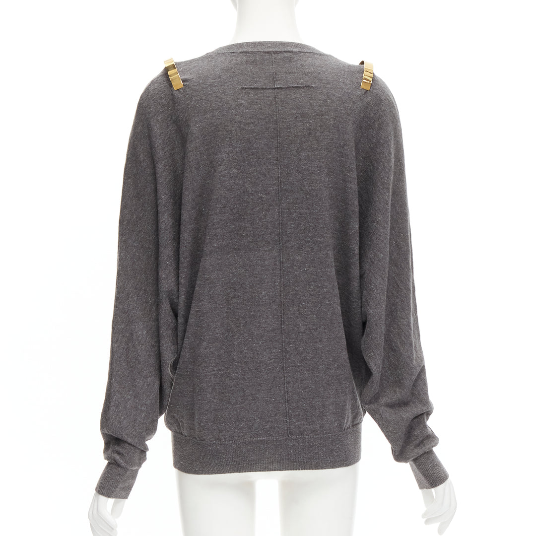 GIVENCHY Riccardo Tisci gold metal shoulder bar cuff grey wool alpaca sweater S