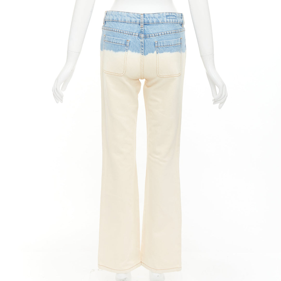 DRIES VAN NOTEN 2023 cream blue ombre dip dye mid waist wide jeans 27"2