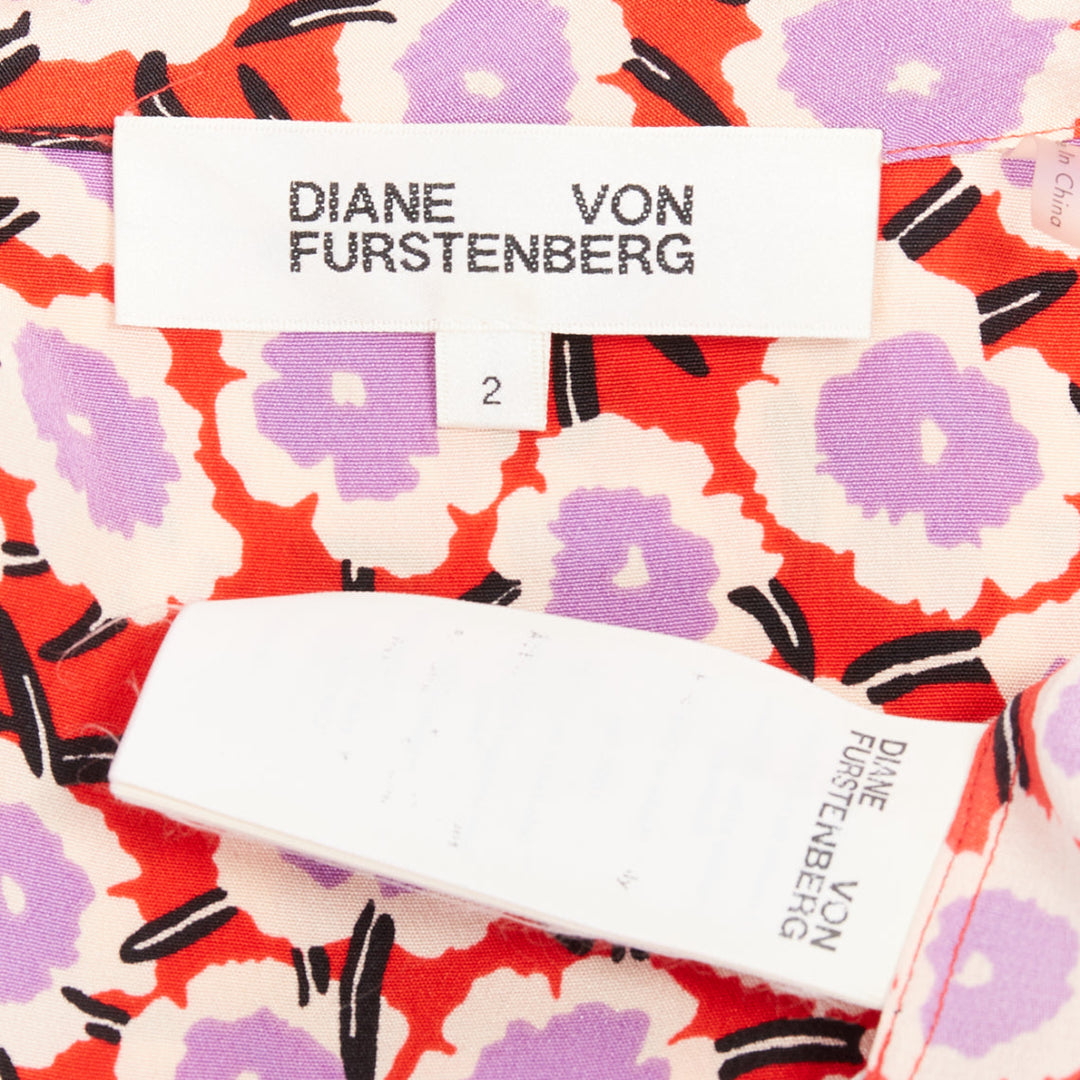 DIANE VON FURSTENBERG Carla  100% silk  red purple floral wrap dress US2 S