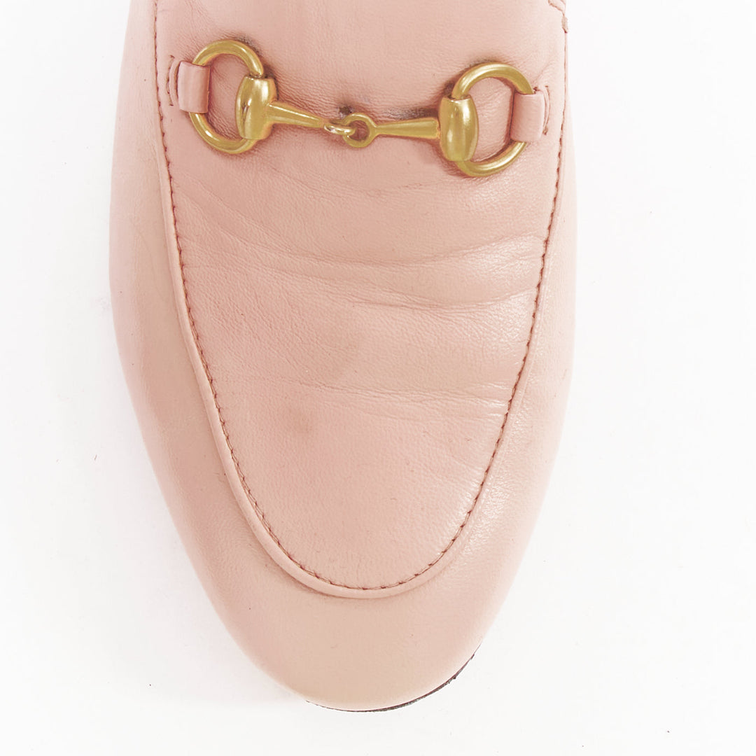 GUCCI Briton pink leather gold horsebit flat classic loafers EU36.5
