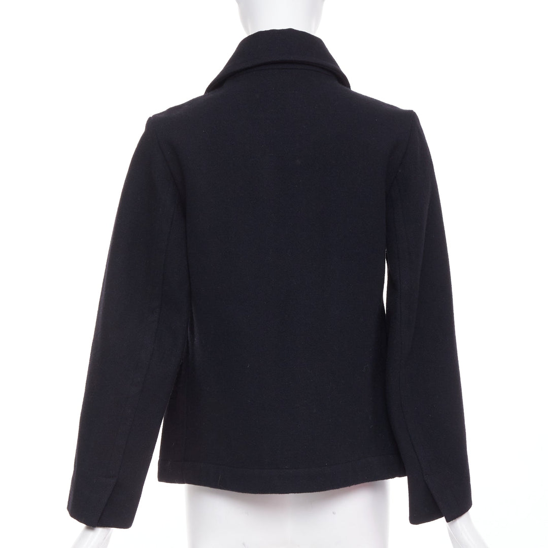 LIMI FEU black wool asymmetrical double breasted wool melton peacoat jacket S