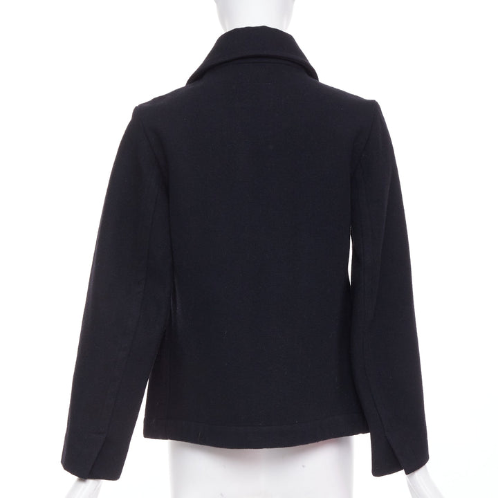 LIMI FEU black wool asymmetrical double breasted wool melton peacoat jacket S