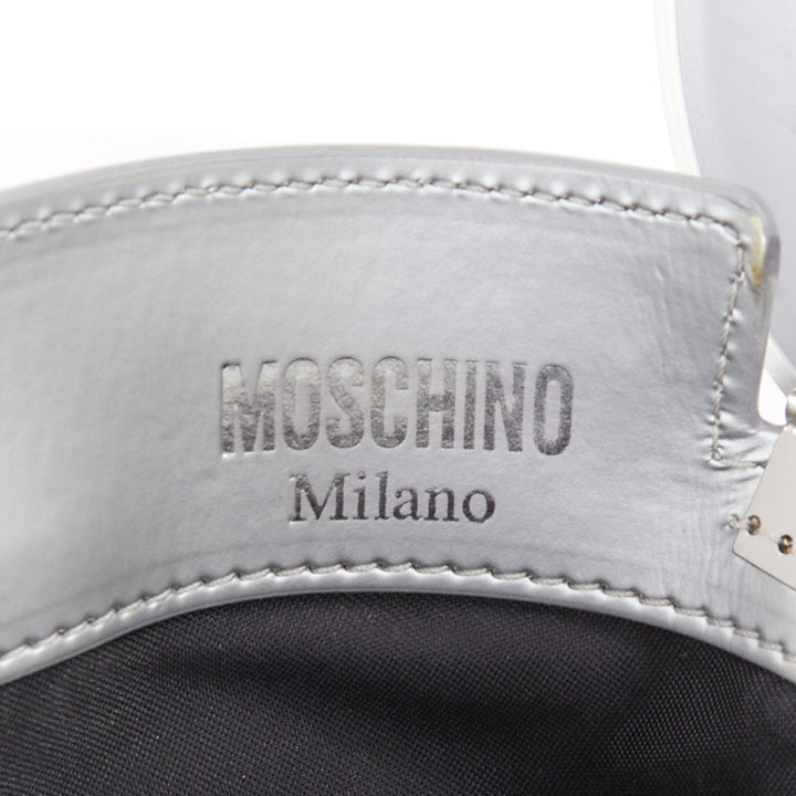 rare MOSCHINO 2017 Jeremy Scott Trash Can metallic silver chain crossbody bag