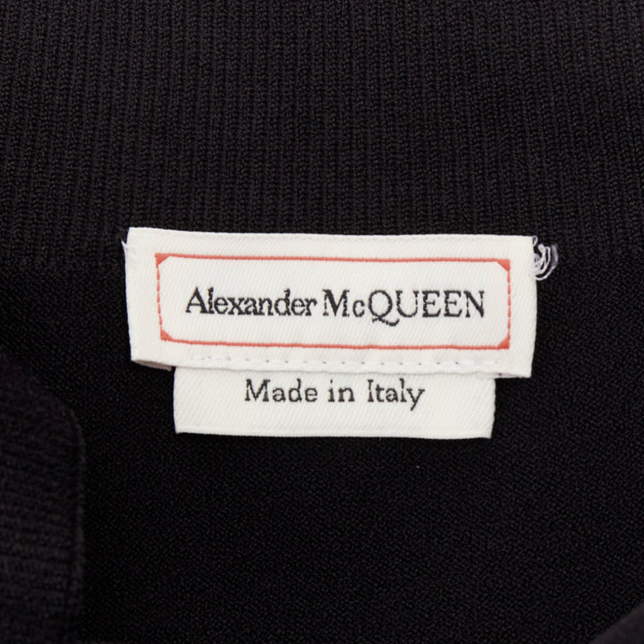 ALEXANDER MCQUEEN black off shoulder ribbed knit half sleeves cropped sweater
