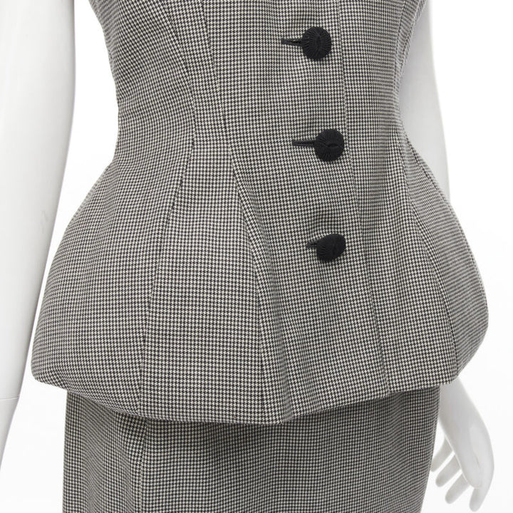 JOHN GALLIANO 1995 Vintage grey houndstooth padded hip jacket skirt Madonna IT40