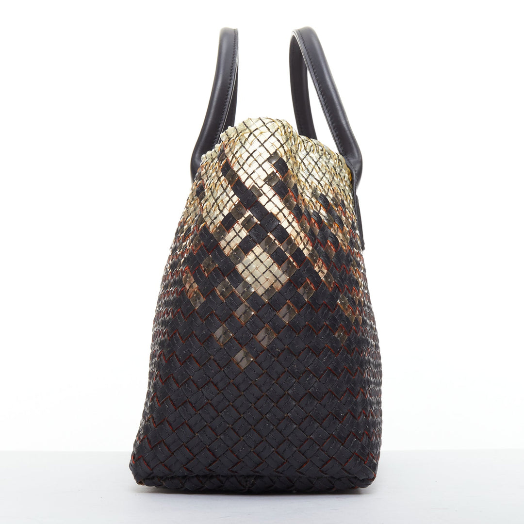 BOTTEGA VENETA Limited Cabat MM clear pvc black leather intrecciato tote bag