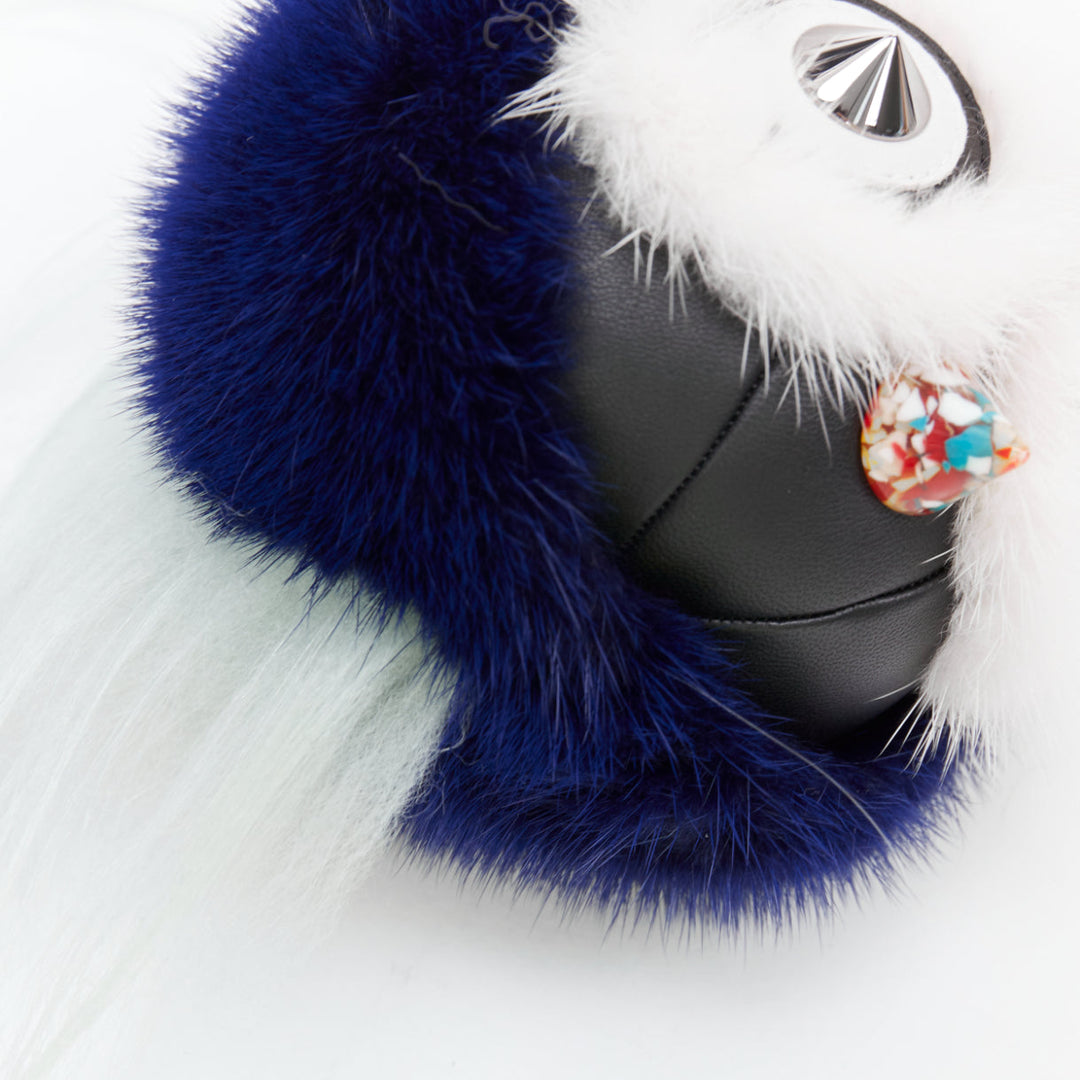 FENDI Monster Birgami Bird cream blue fur owl bag charm