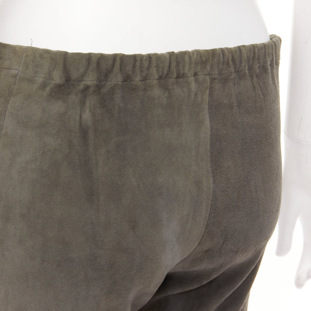 HAIDER ACKERMANN green grey suede leather flared legging pants FR36 S
