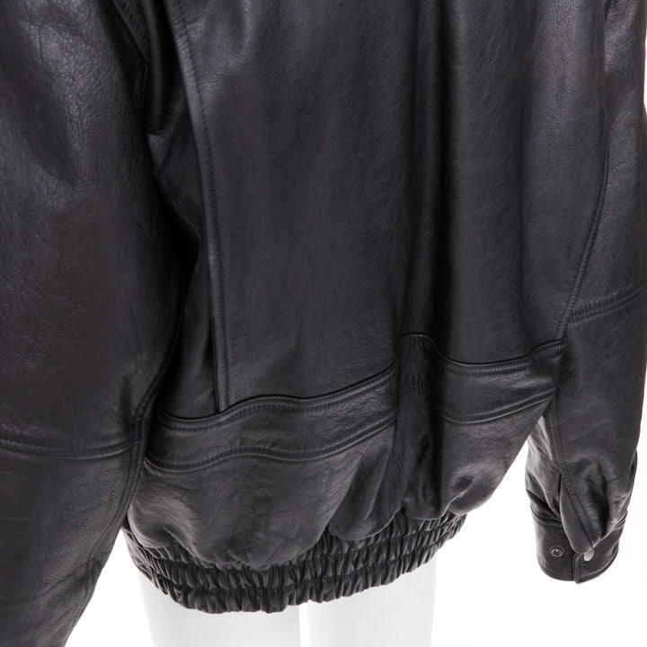 rare SAINT LAURENT 2023 Runway black cow oversized aviator bomber jacket FR38 M